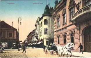 Temesvár, Timisoara; Hunyadi utca, lovaskocsi montázs / street view, horse-drawn carriage montage