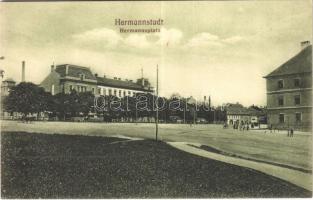 1912 Nagyszeben, Hermannstadt, Sibiu; Hermannsplatz / Hermann tér, villamos. Lichtdruck v. Jos. Drotleff / square, tram (EK)