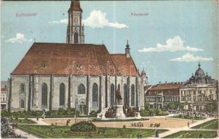 1917 Kolozsvár, Cluj; Mátyás tér, templom, Haraszthy Jenő üzlete. Lepage Lajos kiadása / square, church, shops (Rb)