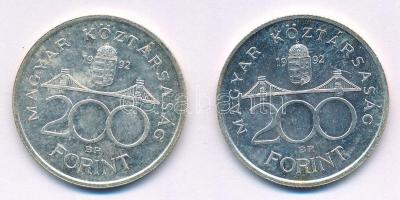 1992. 200Ft Ag "MNB" (2x) T:1,1- kis patina Adamo F13