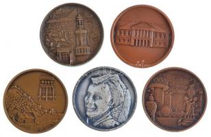 5xklf magyar városi Br emlékérem (közte 1db ezüstpatinázott Br) (32mm) Sopron, Keszthely, Hollókő, V...