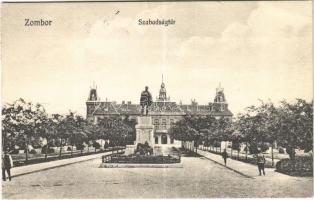 1912 Zombor, Sombor; Szabadság tér, Schweidel József szobra. Kaufmann Emil kiadása / square, statue