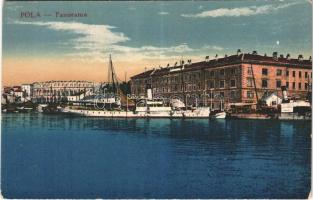 Pola, Pula; Panorama / kikötő, gőzhajó / port, steamships. Verlag M. Schulz (EK)