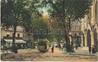 1912 Nice, Nizza; Avenue de la Gare, Notre-Dame / street view, tram, shop (EK)