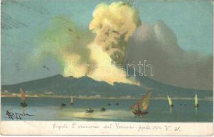 1906 Napoli, Naples; Leruzione del Vesuvio Aprile 1906 / eruption of Mount Vesuvius. litho s: Coppola (EB)