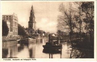 Potsdam, Havelpartie mit Heiligegeist Kirche / boat, church (from postcard booklet) (EK)