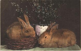 1914 Easter greeting card with rabbits. H.H.i.W. Serie 1143. (EB)
