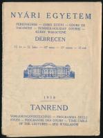 1938 Debrecen, nyári egyetem tanrendje ,kihajtható leporelló, kis beszakadásokkal