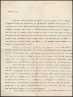 cca 1940 Krammer Jenő (1900-1973): irodalomtörténész, egyetemi tanár autográf írással és aláírással kiegészített gépelt  levele melyben szellemi kérdések mellett Pozsonyhoz húzó honvágyáról ad számot .