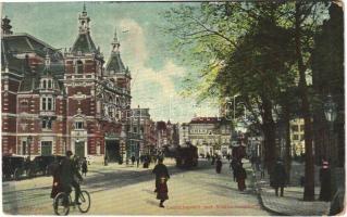1909 Amsterdam, Leidscheplein met Stadsschouwburg / street view, tram, bicycle (EK)