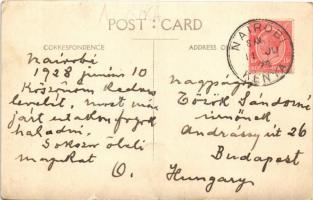 1928 Nairobi, street view, automobiles, The Emporium, shops of Maxwell Brady & Company, Theo Sch...