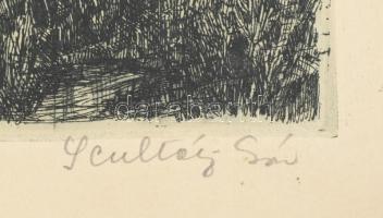 Scultéty Éva (1917-2001): Vízpart. Rézkarc, papír, jelzett, felcsavarva, lap alján kisebb folttal, 2...