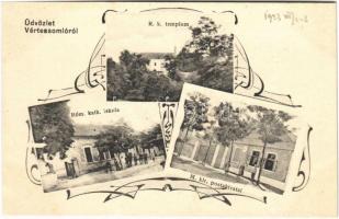 Vértessomló (Tatabánya), Római katolikus termplom és iskola, postahivatal. Art Nouveau