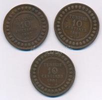 Tunézia 1892-1907. 10c Br (3xklf) T:2,2- Tunisia 1892-1907. 10 Centimes (3xdiff) Br C:XF,VF Krause KM#222, KM#229, KM#236