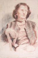 Udvary Pál (1900-1987): Hölgy portréja, 1918. Kréta, papír, jelzett, lap széle kissé sérült, 48,5×32 cm