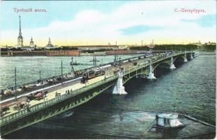 Saint Petersburg, St. Petersbourg, Petrograd; Pont de Troitzky / bridge, tram (EK)