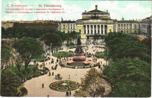 Saint Petersburg, St. Petersbourg, Petrograd; Theatre dAlexandra et monument de Catherine II / theatre, monument, statue