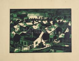 Alexin Andor (1921-2003): Nagymarosi részlet. Linómetszet, papír, jelzett. Lap szélén apró szakadásokkal, 27x37,5 cm