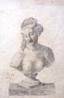 Ifj. Mátrai Lajos (1875-1965): Női büszt, 1914. Ceruza, papír, jelzett. Foltos. Lap szélén apró szakadásokkal, jobb felső sarokban kisebb hiánnyal. 49x31,5 cm