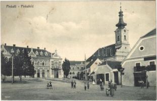 1918 Pinkafő, Pinkafeld; Platz, Kirche / tér, templom, Josef Polster üzlete / square, church, shop