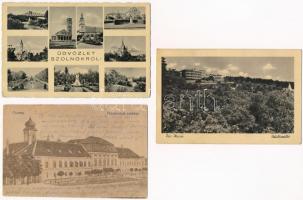 3 db magyar város képeslap vegyes minőségben: Szolnok, Csorna, Pécs-Mecsek / 3 pre-1960 Hungarian town-view postcards in mixed quality