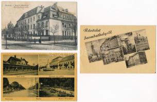 3 db magyar város képeslap vegyes minőségben: Szombathely, Csorna, Szolnok / 3 pre-1960 Hungarian town-view postcards in mixed quality