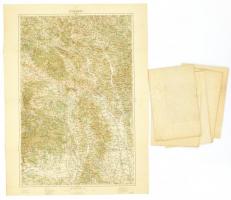 cca 1920-1930 M. Kir. Állami Térképészet 6 db Felvidéket ábrázoló térképe: Kassa, Rozsnyó, Trencsén (hiányos, sérült), Besztercebánya, Lőcse, Lundenburg (Leventevár, hiányos, sérült), 1: 200.000, hajtottak, közte két hiányos, sérült, egy szakadt, 47x60 és 62x47 cm közötti méretben /   cca 1920-1930 Košice (Kaschau), Rožňava (Rosenau), Trenčín (Trentschin), Banská Bystrica (Neusohl), Levoča (Leutschau), Lundenburg, 1:200.000, two map damaged (Trenčín, Lundenburg), one map torn, between 47x60 and 62x47 cm