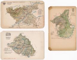 7 db RÉGI magyar motívum képeslap sarokhiányokkal: Károlyi Gy. térképek / 7 pre-1900 Hungarian motive postcards with corner shortages: maps