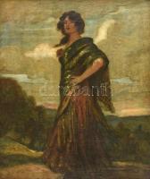 Dudits Andor (1866-1944): Hölgy a dombtetőn. Olaj, vászon, jelzett. Fa keretben. 72,5x62,5 cm/ Andor Dudits (1866-1944): Lady on the top of the hill. Oil on canvas, signed. Framed. 72,5x62,5 cm