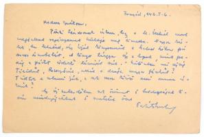 1946 Takáts Gyula (1911-2008) Kossuth-díjas magyar költő, író, műfordító, kritikus, tanár autográf l...