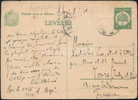 1928 Gyergyai Albert (1893-1981) író, irodalomtörténész saját kézzel írt üdvözlő sorai képeslapon Vass László (1905-1950) újságíró, kritikusnak francia nyelven