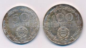 1970. 50Ft Ag + 100Ft Ag "Felszabadulás" T:BU patina Adamo EM36, EM37