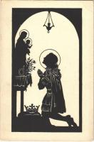 Szent Imre fogadalma. Pazmanita Tudósító kiadása / Jungfräulichkeitsgelübde des heiligen Emmerich / Saint Emeric of Hungary, silhouette art postcard (EK)