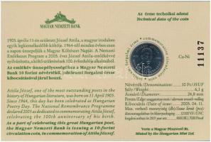 2005. 10Ft Cu-Ni "József Attila" sorszámozott emléklapon "11137" T:1