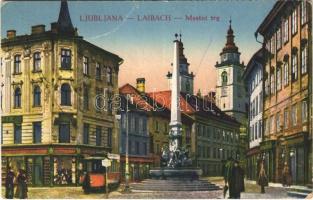 Ljubljana, Laibach; Mestni trg / square, tram (crease)