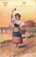 1927 Roma, Rome; Regina Carlton Hotel advertising card, Italian folklore (fa)