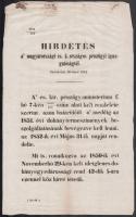 1852 Hirdetés a magyarországi cs. k. országos pénzügyi igazgatóságtól (dohány rendelet)