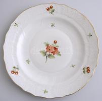 Herendi porcelán süteményes készlet, virág dekoral és aranyszínű peremmel, 1 db tál és 6 db tányér k...