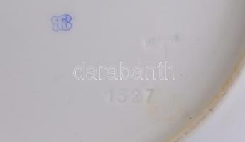 Herendi porcelán süteményes készlet, virág dekoral és aranyszínű peremmel, 1 db tál és 6 db tányér k...