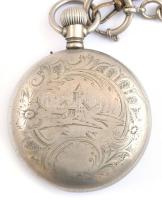 Chronometre zsebóra, fém tokkal, fém óralánccal,  jelzett szerkezettel, hibátlan számlappal, működő,...