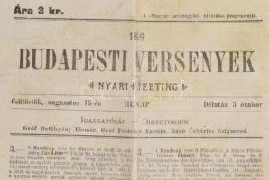 1899 Budapesti versenyek - lóverseny menetrend.  Hajtásnyomokkal, szakadással  16x46 cm,