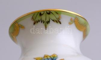 Herendi Viktória mintás váza, jelzett, kézzel festett, apró kopásnyomokkal,  m: 14 cm,