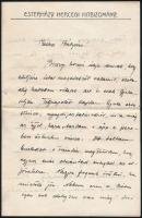 1914 Esterházy Kálmán gróf (1830-1916) politikus, országgyűlési képviselő kézzel írott levele