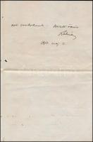 1914 Esterházy Kálmán gróf (1830-1916) politikus, országgyűlési képviselő kézzel írott levele