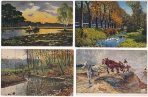 4 db RÉGI művész motívum képeslap / 4 pre-1945 art motive postcards