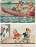 8 db RÉGI művész motívum képeslap: humor / 8 pre-1945 art motive postcards: humour