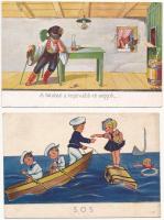 10 db RÉGI művész motívum képeslap vegyes minőségben: humor, gyerek / 10 pre-1945 art motive postcards in mixed quality: humour, children