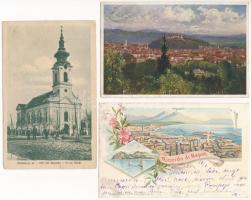 7 db RÉGI külföldi és történelmi magyar város képeslap vegyes minőségben, lithokkal / 7 pre-1945 Eur...