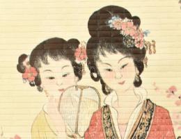 Kínai kartonra nyomott fali kép, Kézzel festett, feltekerhető kép 33x51 cm