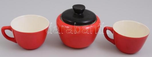 Gránit porcelán art deco mokkás készlet részlet 6 db csésze, aljjal, cukordoboz.. Jelzett, kis kopás...